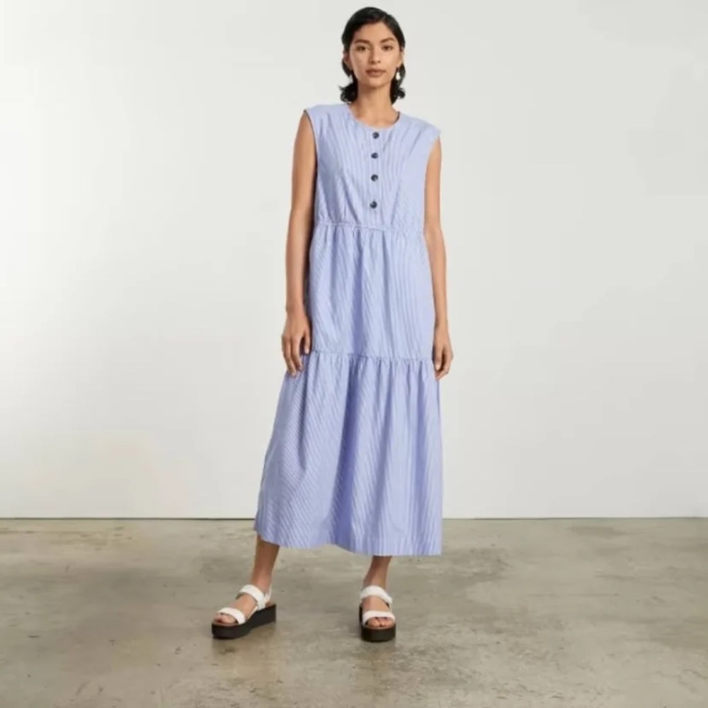 Everlane Light Blue Striped Midi Dress